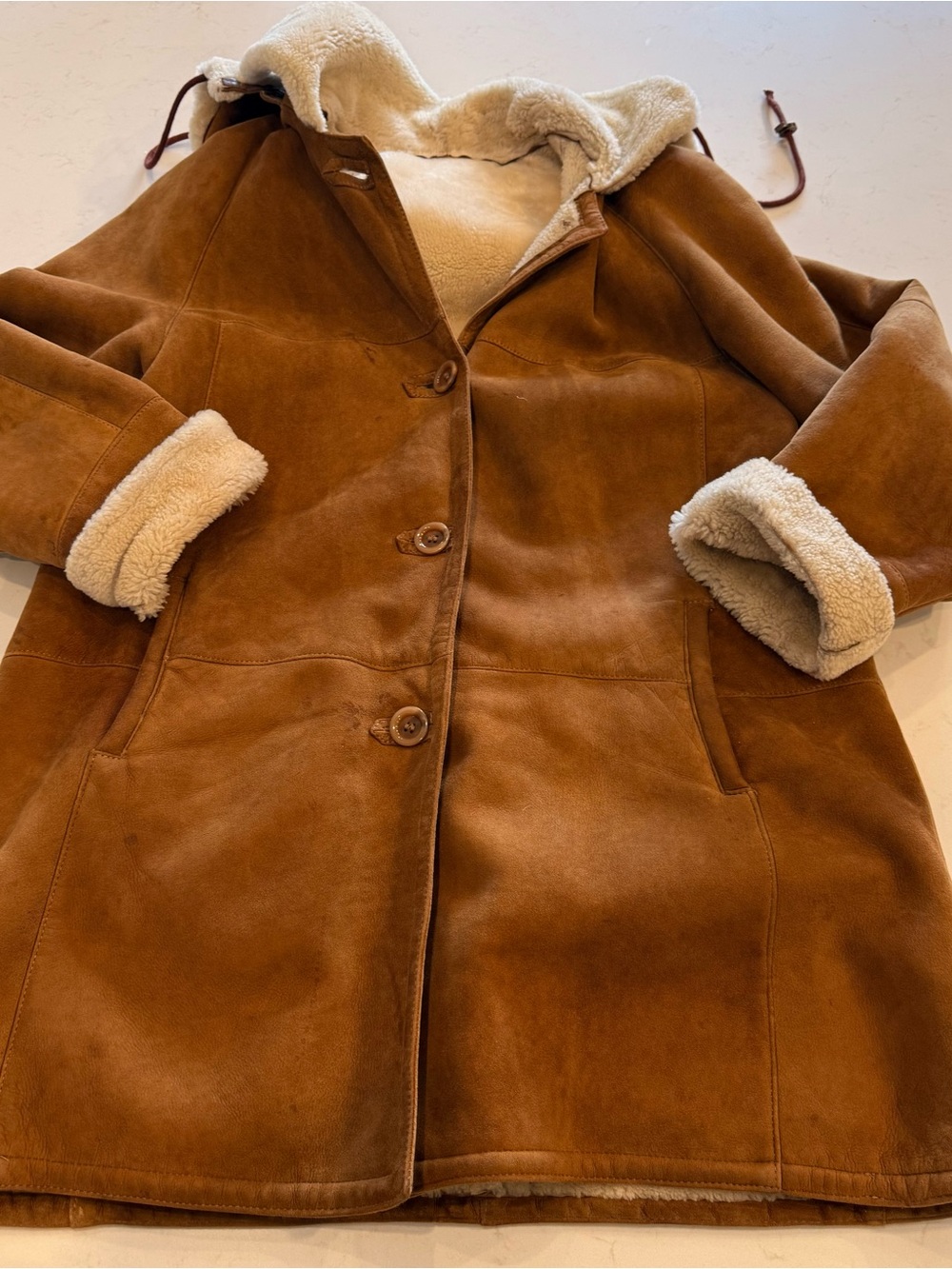 Vintage Artepelle 1980s Suede Shearling Coat - Camel Brown with removable hood